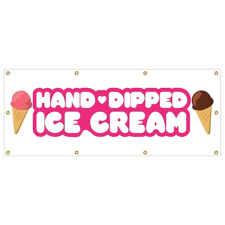 Signmission Hand Dipped Ice Cream Banner Heavy Duty 13 Oz Vinyl with Grommets B-96 Hand Dipped Ice Cream